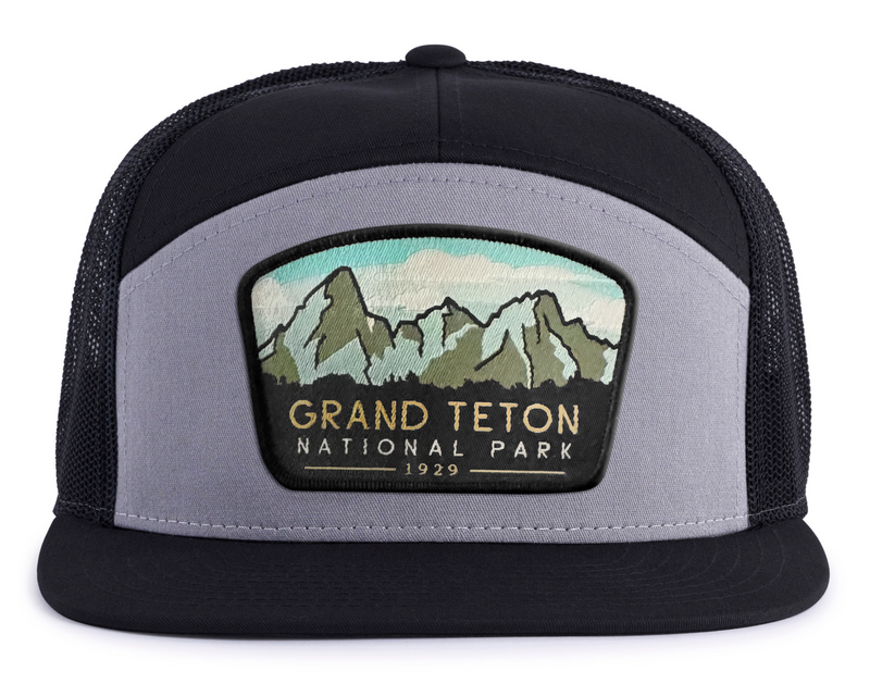 GRAND TETON 7-Panel Flat Snapback, Richardson 168 Black