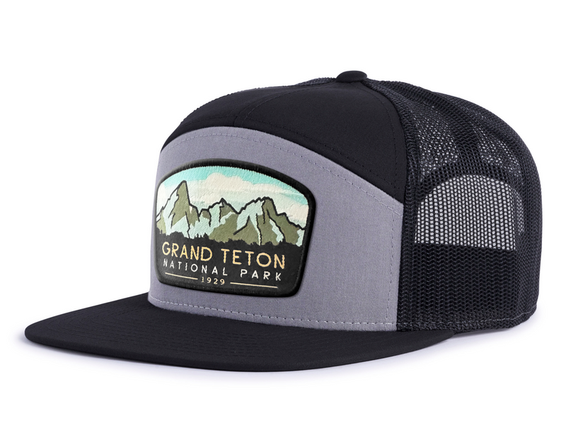 GRAND TETON 7-Panel Flat Snapback, Richardson 168 Black