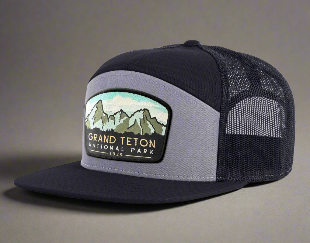 GRAND TETON 7-Panel Flat Snapback, Richardson 168 Black