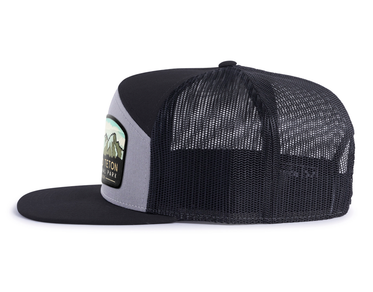 GRAND TETON 7-Panel Flat Snapback, Richardson 168 Black