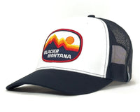 Trucker hat with Glacier Montana logo on a white background
