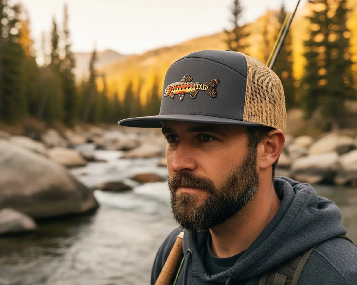 GOLDEN TROUT 7 - Panel Flat Snapback, Richardson 168 Grey - Tailgate Hats