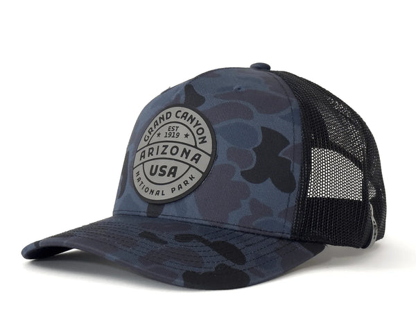 GRAND CANYON 5 - Panel Curved Camo Hat, Richardson 112 Navy - Tailgate Hats