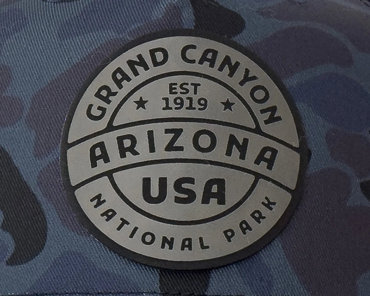 GRAND CANYON 5 - Panel Curved Camo Hat, Richardson 112 Navy - Tailgate Hats