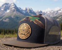 GRAND TETON WOOD 7-Panel Flat Camo Hat, Richardson 168 Black