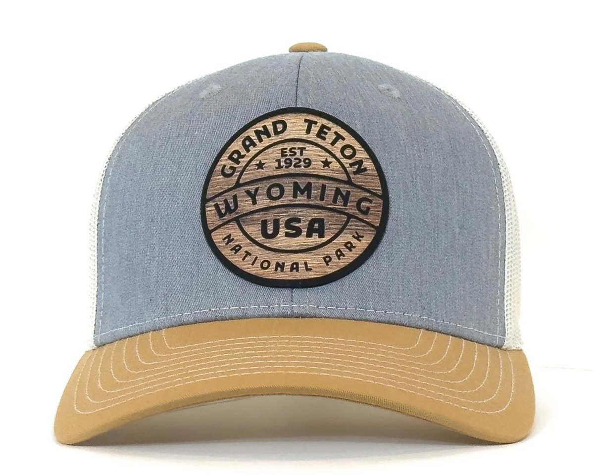 GRAND TETON WOOD 6 - Panel Curved Snapback, Richardson 112 Grey - Tailgate Hats