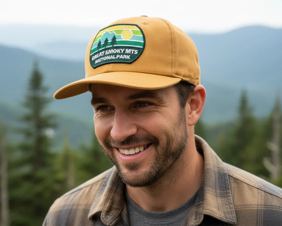 GREAT SMOKY MTS 5-Panel Curved Snapback Gold - Tailgate Hats