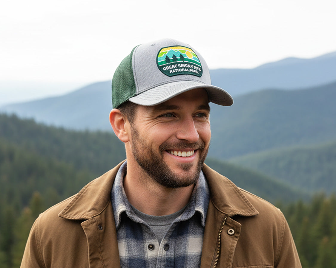 GREAT SMOKY MTS 6-Panel Curved Snapback, Richardson 112 Green