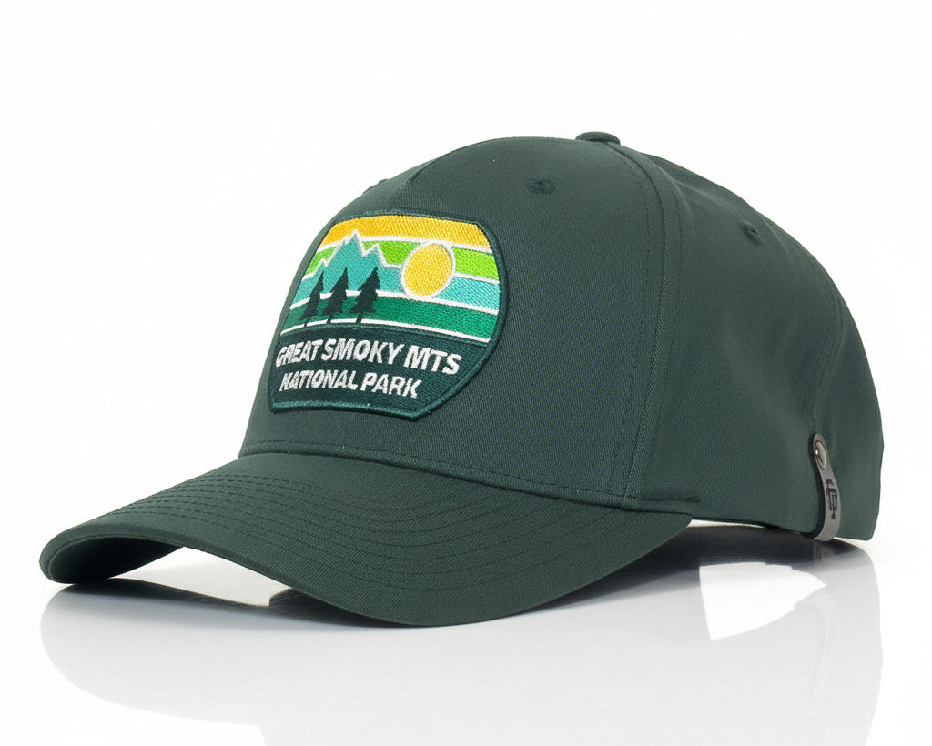 Green cap with Great Smoky Mountains National Park logo on a white background