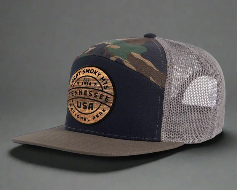 GREAT SMOKY MTS WOOD 7-Panel Flat Camo Hat, Richardson 168