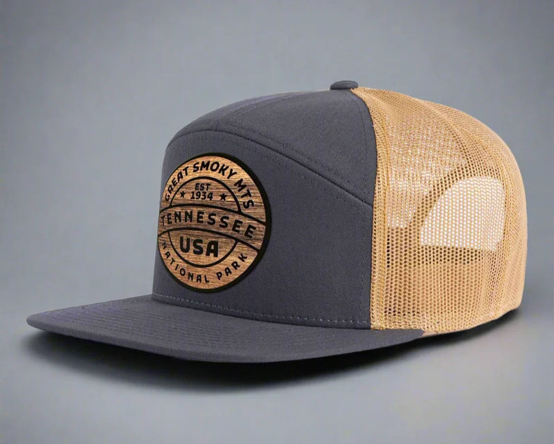 GREAT SMOKY MTS WOOD 7-Panel Flat Bill Hat, Richardson 168 Grey