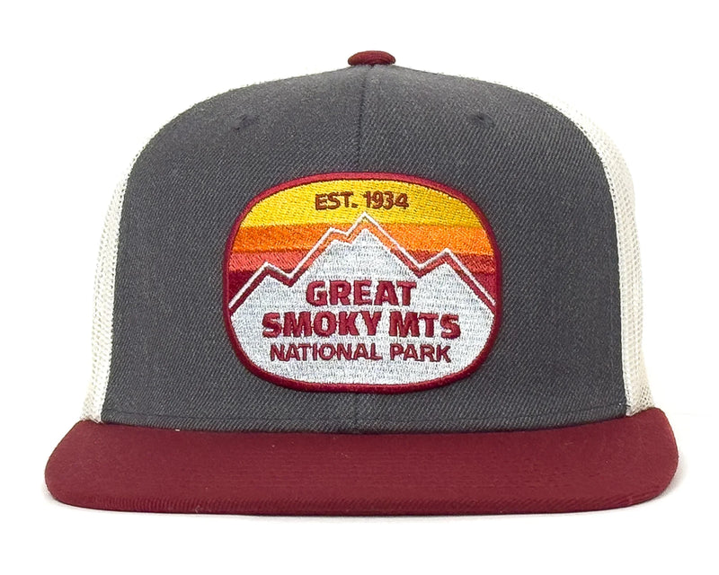 GREAT SMOKY MTS 6-Panel Flat Snapback Grey Black
