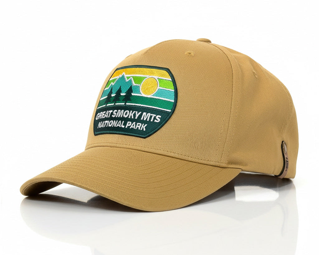Beige cap with Great Smoky Mountains National Park logo on a white background