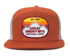 GREAT SMOKY MTS 7-Panel Flat Bill Trucker, Richardson 168 Orange