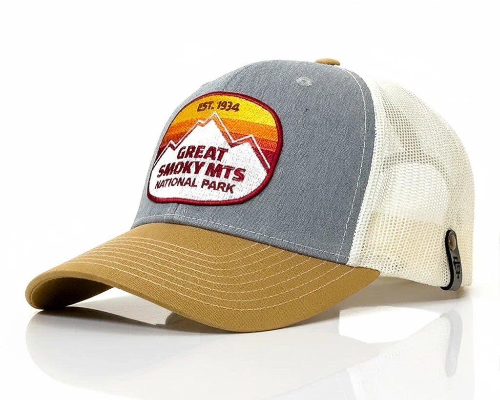 GREAT SMOKY MTS 6 - Panel Curved Snapback, Richardson 112 Gold - Tailgate Hats