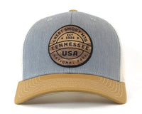 GREAT SMOKY MTS WOOD 6-Panel Curved Snapback, Richardson 112 Grey
