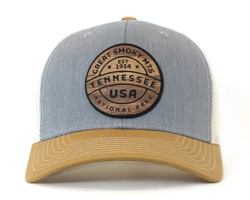 GREAT SMOKY MTS WOOD 6-Panel Curved Snapback, Richardson 112 Grey