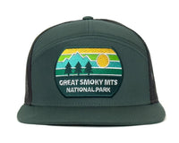GREAT SMOKY MTS 7-Panel Flat Bill Trucker, Richardson 168 Green