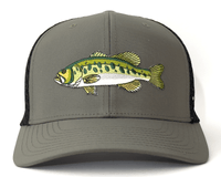 LARGEMOUTH BASS 6-Panel Curved Trucker, Richardson 835 Olive