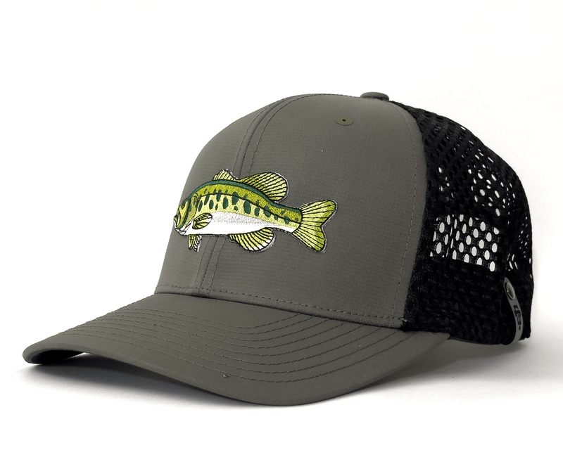 LARGEMOUTH BASS 6-Panel Curved Trucker, Richardson 835 Olive