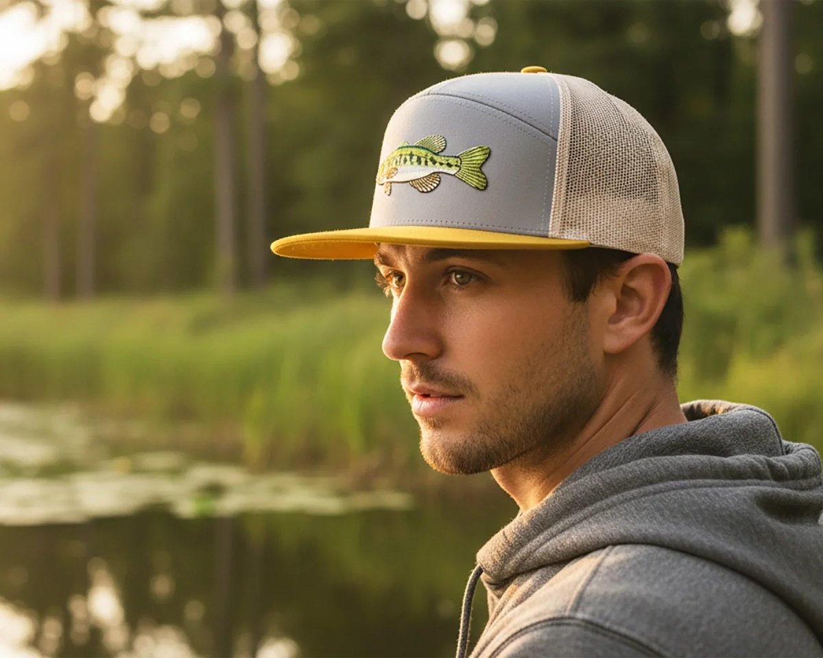 LARGEMOUTH BASS 7 - Panel Flat Snapback, Richardson 168 Grey - Tailgate Hats