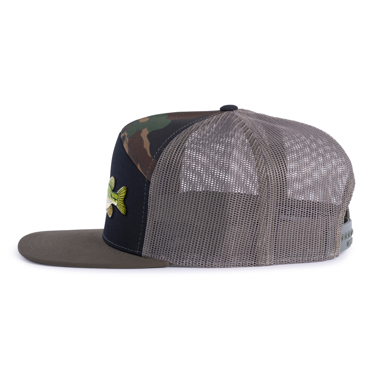 LARGEMOUTH BASS 7-Panel Flat Camo Hat, Richardson 168 Black