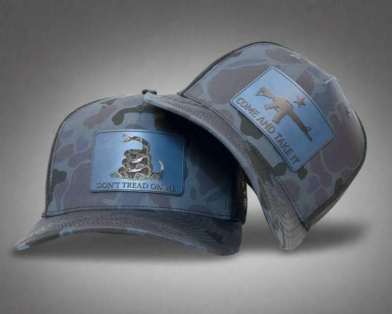 DON'T TREAD ON ME 5-Panel Curved Camo Hat, Richardson 112PFP Blue