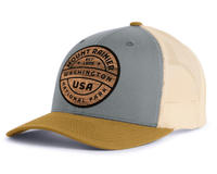 MOUNT RAINIER WOOD 6-Panel Curved Trucker, Richardson 112 Grey