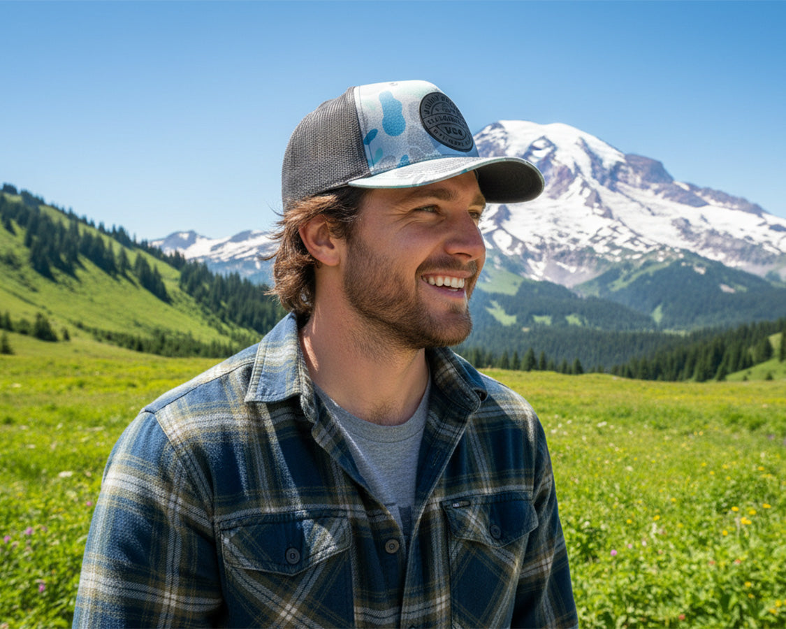 MOUNT RAINIER 5-Panel Curved Camo Hat, Richardson 112 Grey