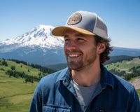 MOUNT RAINIER WOOD 6-Panel Curved Trucker, Richardson 112 Grey