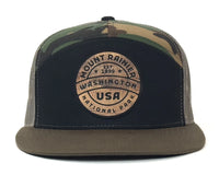 MOUNT RAINIER WOOD 7-Panel Flat Camo Hat, Richardson 168 Black
