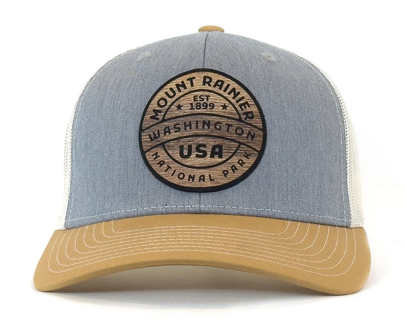MOUNT RAINIER WOOD 6-Panel Curved Trucker, Richardson 112 Grey