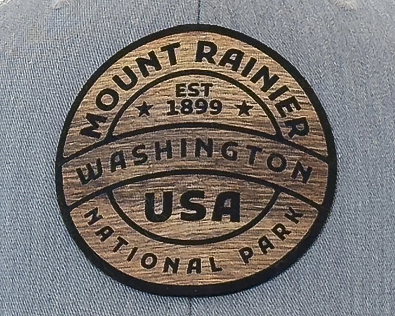 MOUNT RAINIER WOOD 6-Panel Curved Trucker, Richardson 112 Grey