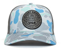 MOUNT RAINIER 5-Panel Curved Camo Hat, Richardson 112 Grey
