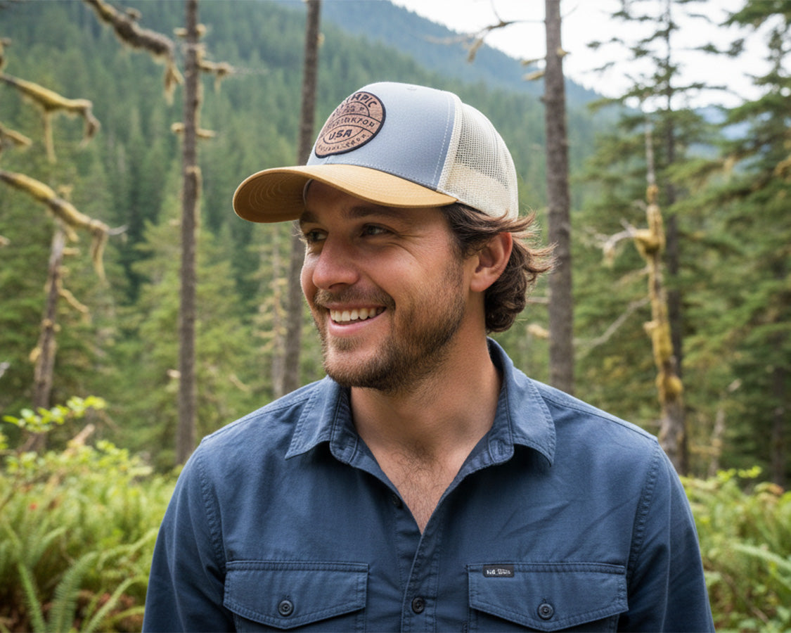 OLYMPIC WOOD 6-Panel Curved Snapback, Richardson 112 Grey