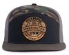 OLYMPIC WOOD 7-Panel Flat Camo Trucker, Richardson 168 Black