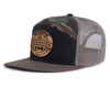 OLYMPIC WOOD 7-Panel Flat Camo Trucker, Richardson 168 Black