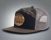 OLYMPIC WOOD 7-Panel Flat Camo Trucker, Richardson 168 Black