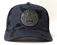 OLYMPIC 5-Panel Curved Camo Hat, Richardson 112 Navy