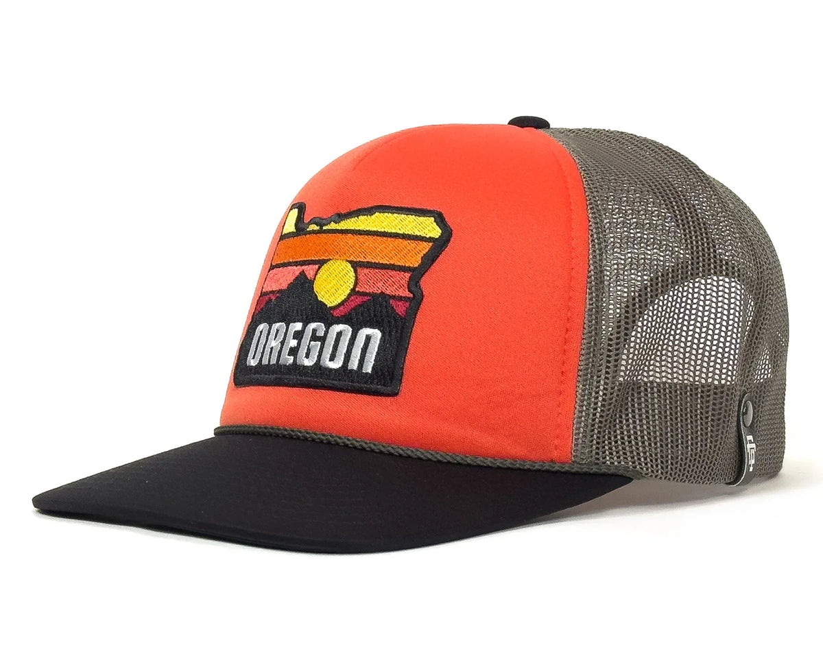 Orange and black cap with 'Oregon' logo on a white background