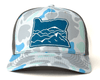 OREGON MTS. 5-Panel Curved Camo Hat, Richardson 112 Blue