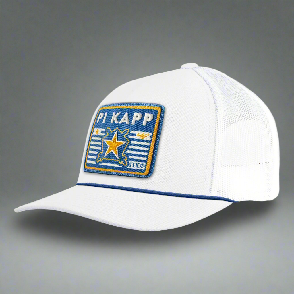PI KAPPA PHI 5-Panel Curved Rope Hat, Richardson 112 White