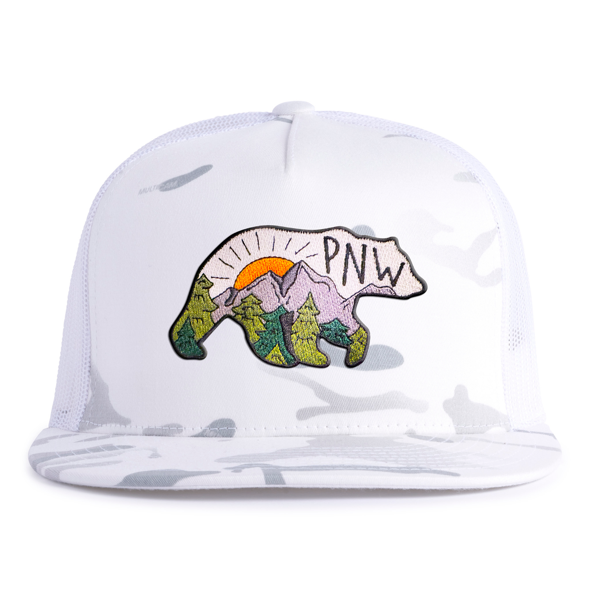 PNW BEAR 6-Panel Flat Camo Hat White