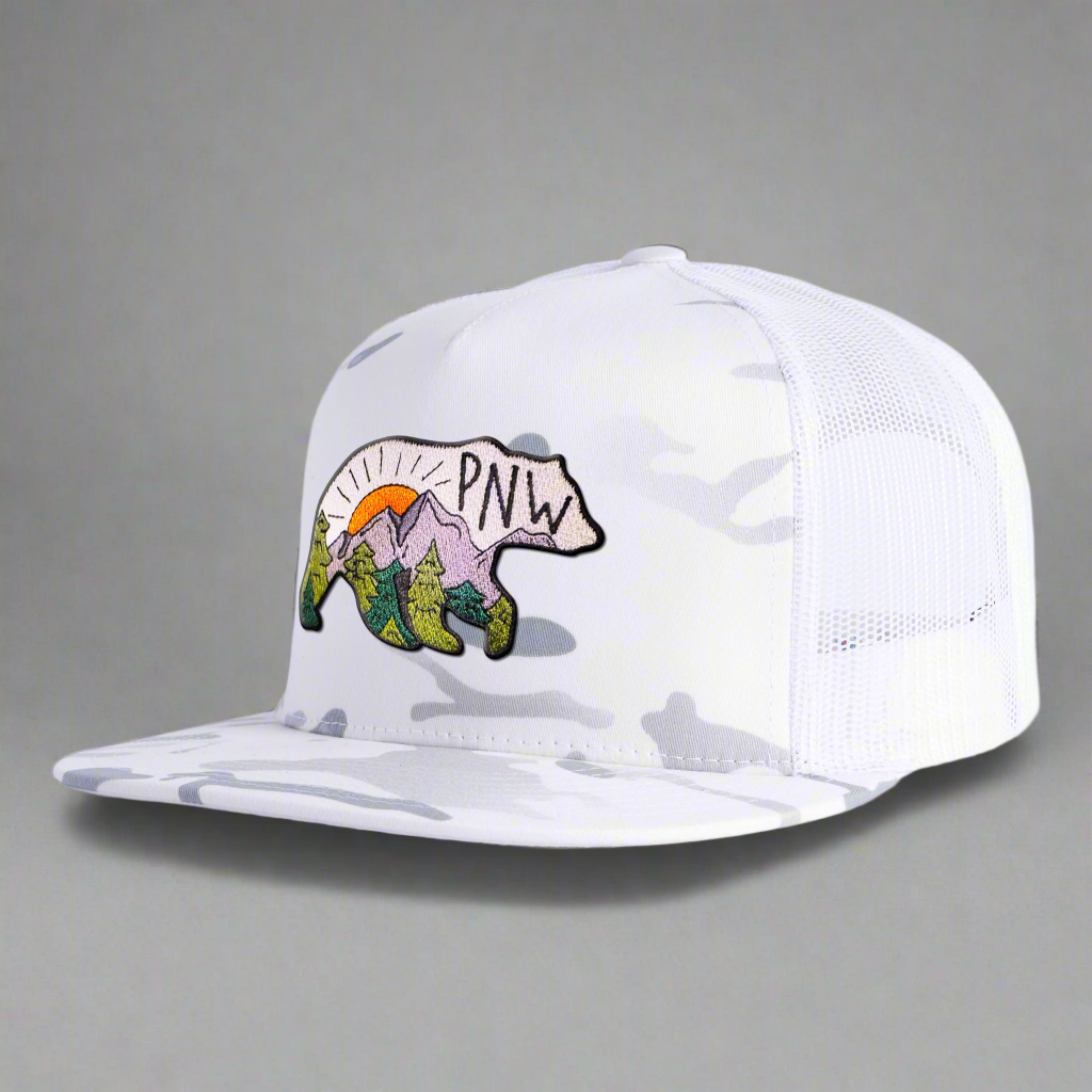 PNW BEAR 6-Panel Flat Camo Hat White