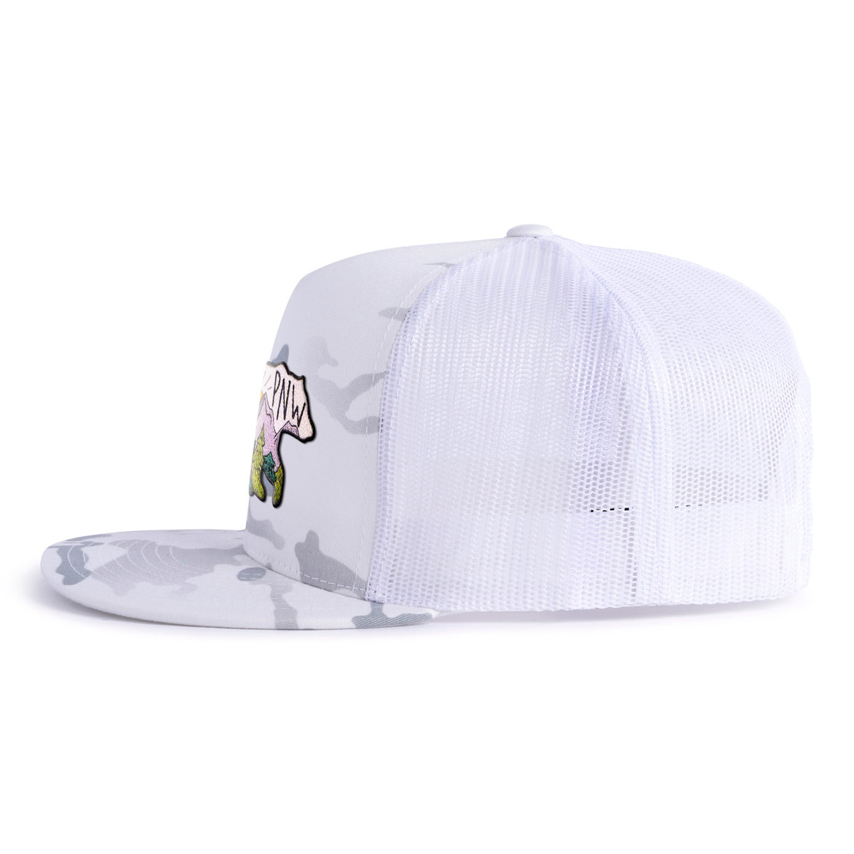 PNW BEAR 6-Panel Flat Camo Hat White