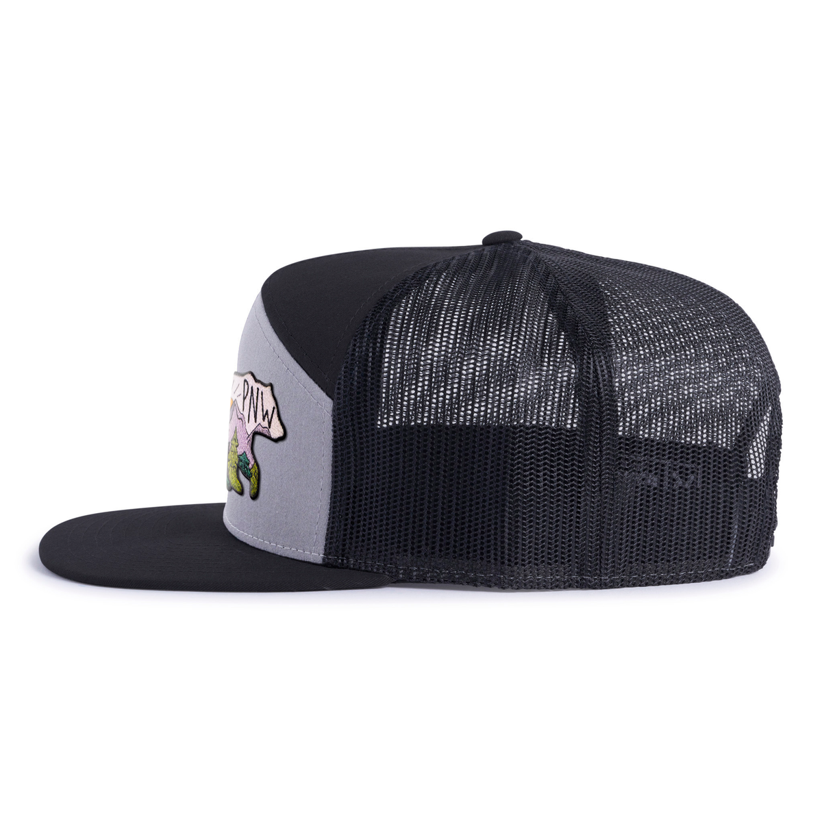 PNW BEAR 7-Panel Flat Bill Snapback, Richardson 168 Black