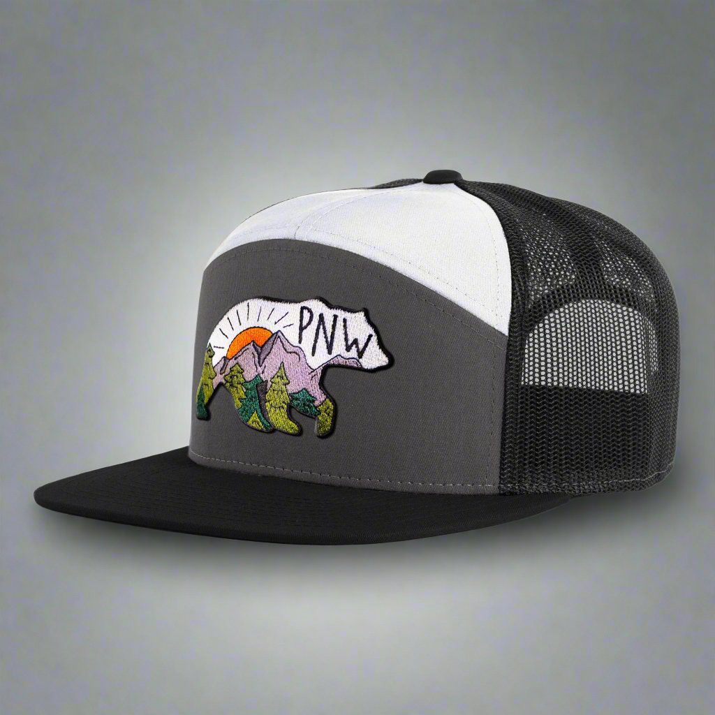 PNW BEAR 7-Panel Flat Bill Snapback, Richardson 168 Black