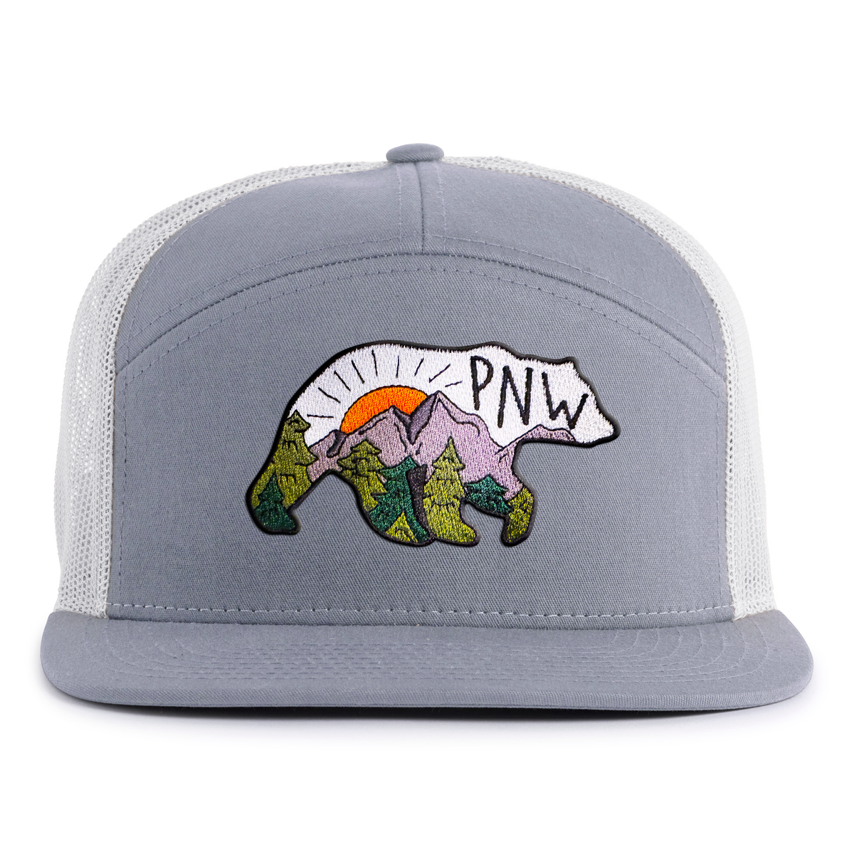 PNW BEAR 7-Panel Flat Bill Snapback, Richardson 168 Grey