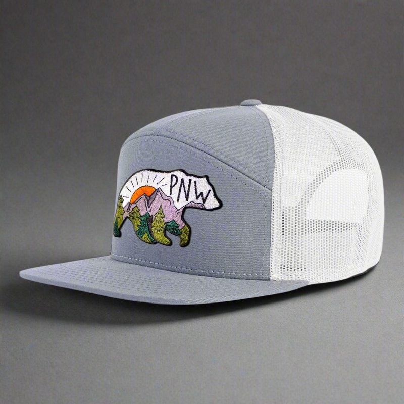 PNW BEAR 7-Panel Flat Bill Snapback, Richardson 168