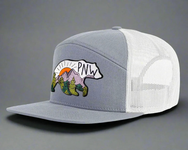 PNW BEAR 7-Panel Flat Bill Snapback, Richardson 168 Grey